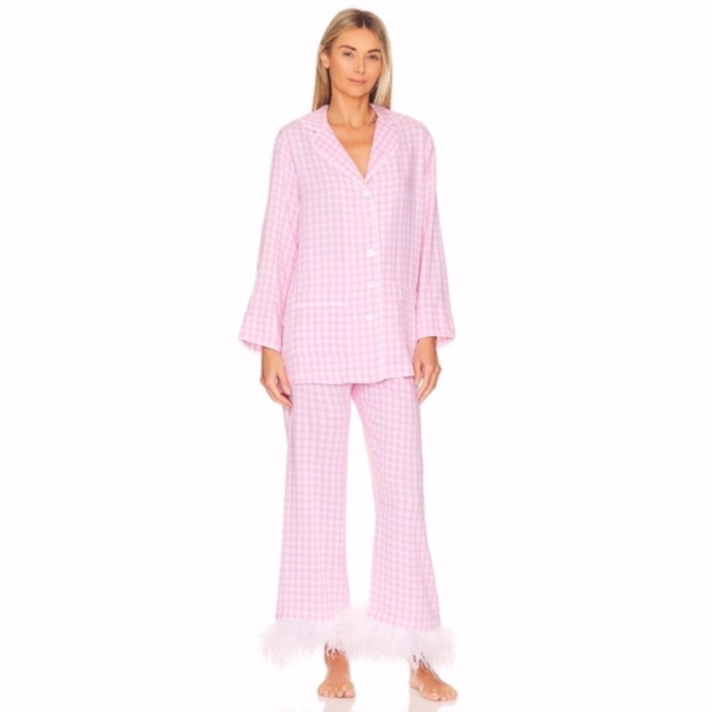 NEW Sleeper Party Pajama Set with Feathers Pink Vichy Medium - Picture 3 of 17